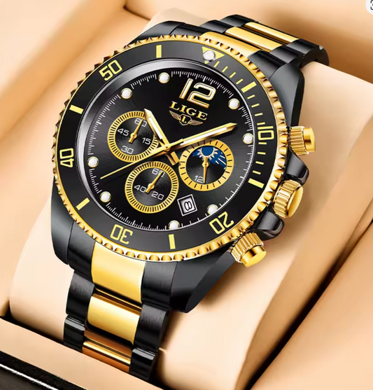 Golden Vortex - Men's Luxury Watch with Stainless Steel Build, Date Display & Chronograph Features