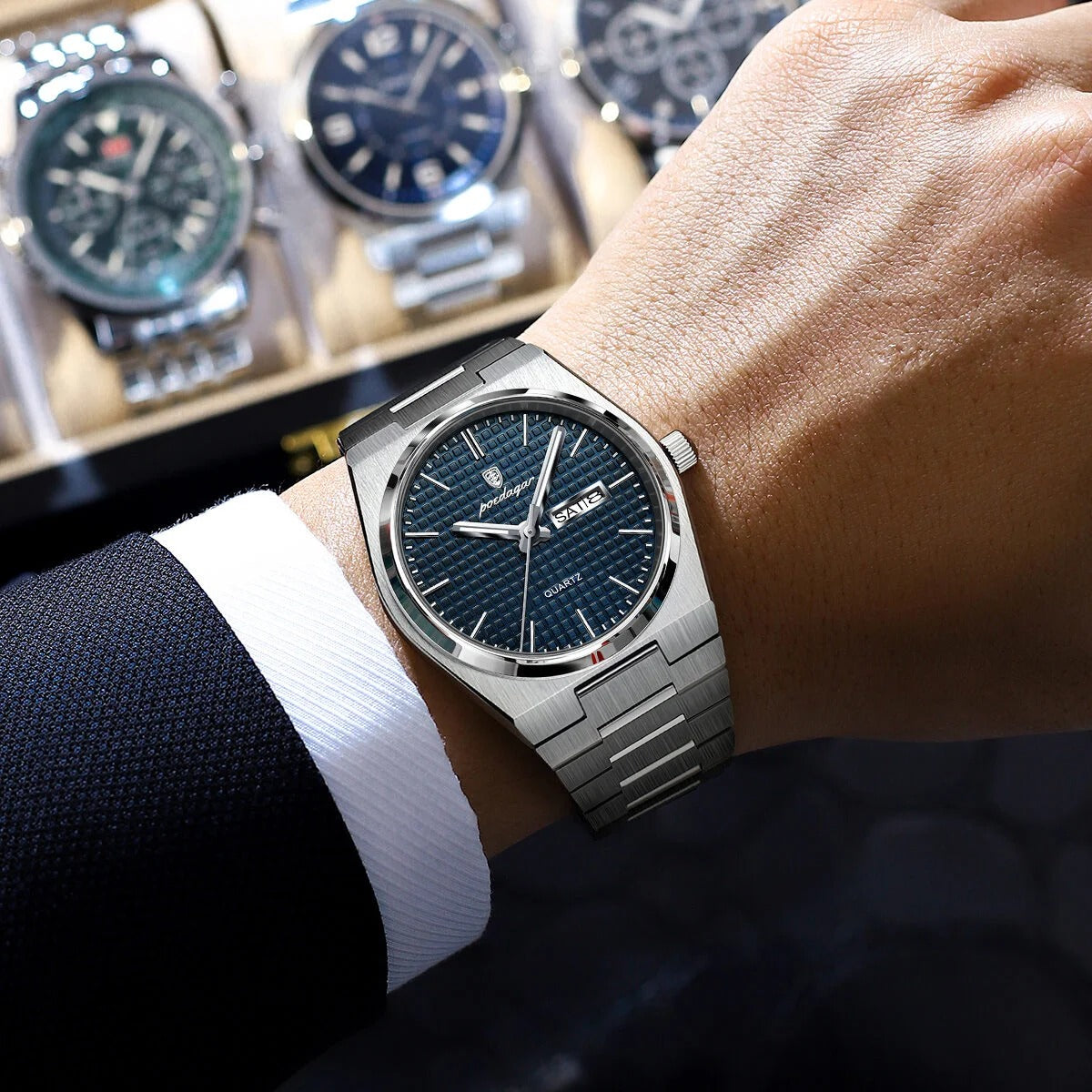 Vallenci – Poedagar Lüks Erkek Quartz Saat, Mavi Mozaik Kadranlı