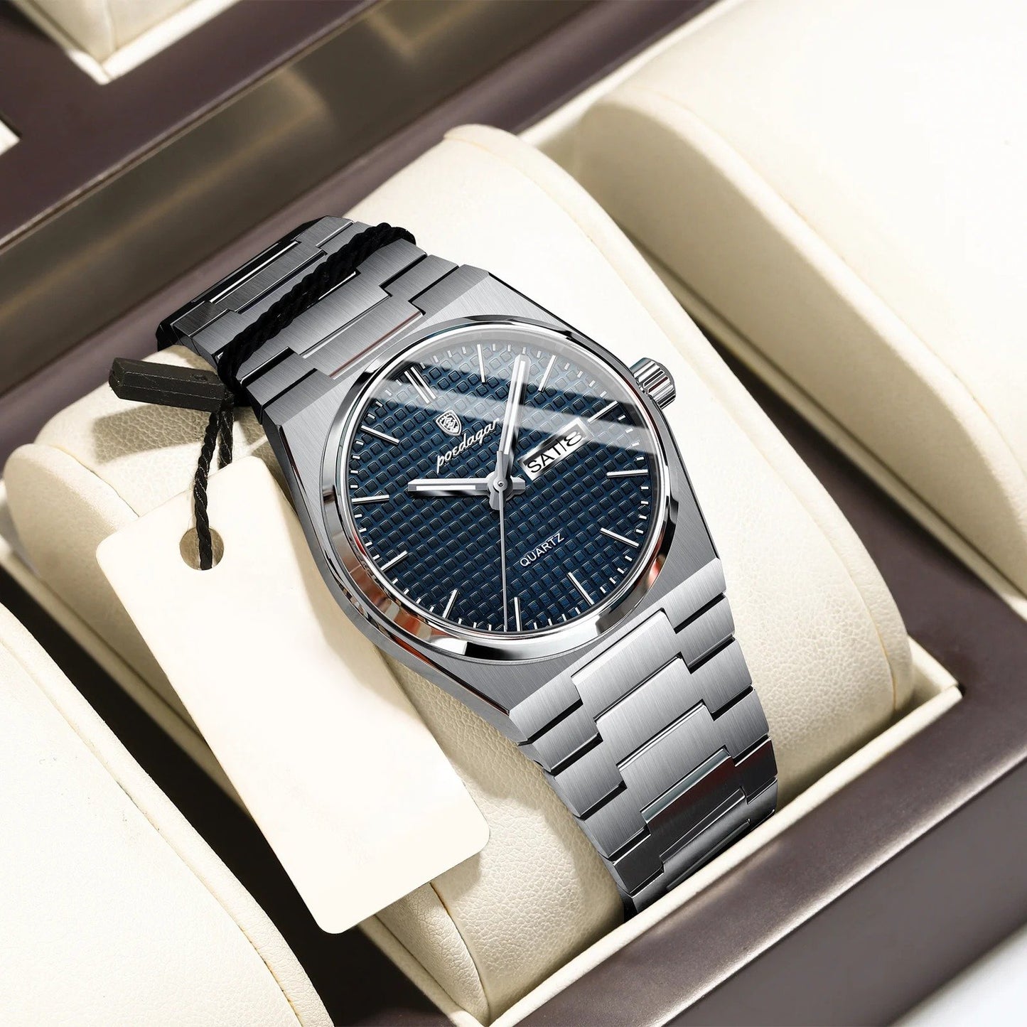 Vallenci – Poedagar Lüks Erkek Quartz Saat, Mavi Mozaik Kadranlı