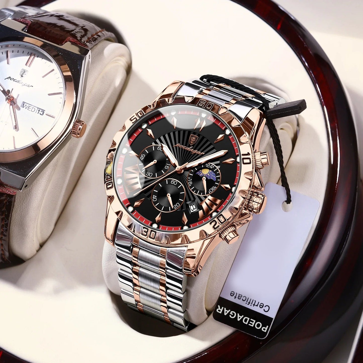 Chronos – Poedagar Lüks Erkek Kronograf Saat, Rose Gold & Siyah Özel Seri