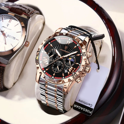 Chronos – Poedagar Lüks Erkek Kronograf Saat, Rose Gold & Siyah Özel Seri